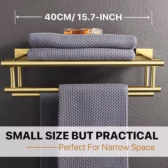 Sostegno per Asciugamani a Parete 40CM - Doppio Supporto per Asciugamani in Acciaio Inossidabile con Finitura a Specchio D'Argento - Adatto per Bagno e Cucina