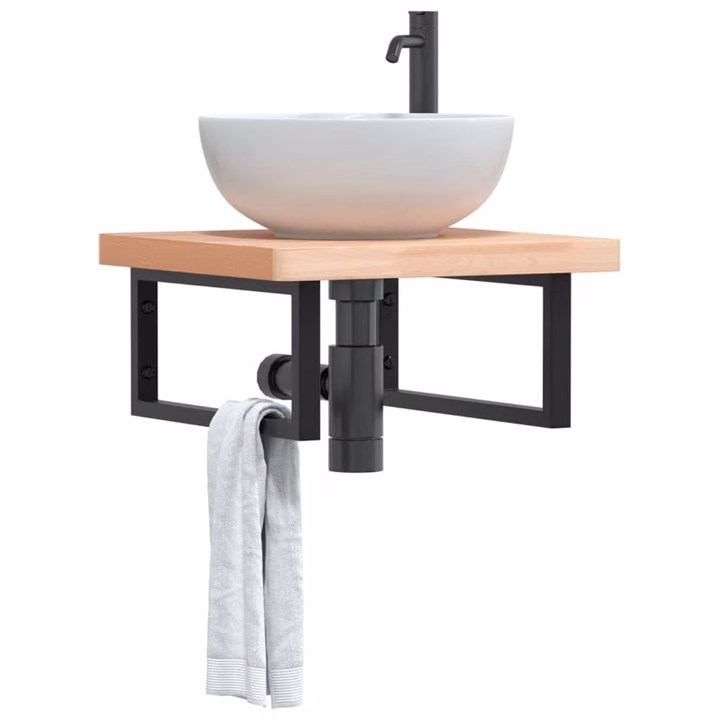 vidaXL Ripiano a Parete per Lavabo in Acciaio e Faggio, Nero e Marrone