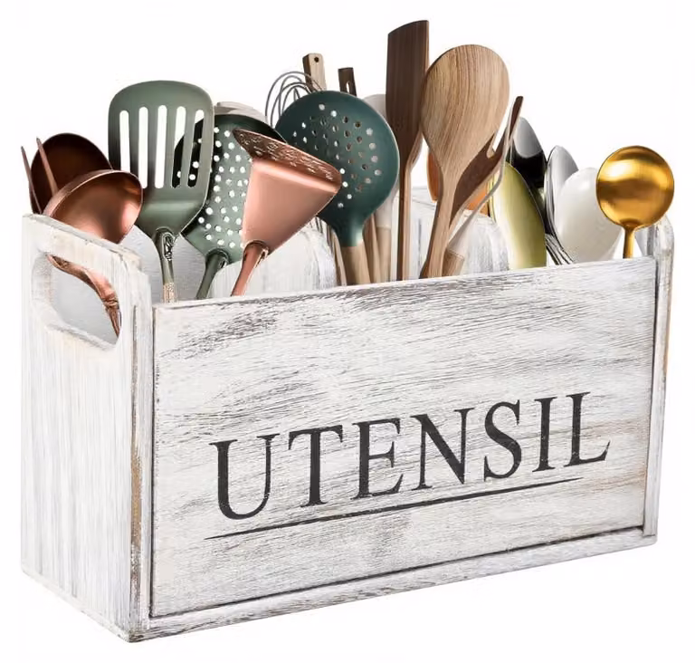 Solidchoice - Portaoggetti in legno per la cucina, con 3 scomparti, bianco