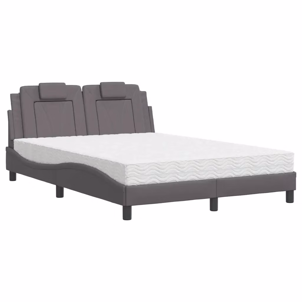 Letto Viana vidaXL con materasso in similpelle e tessuto, Grigio e Bianco, 140x190 cm – 2