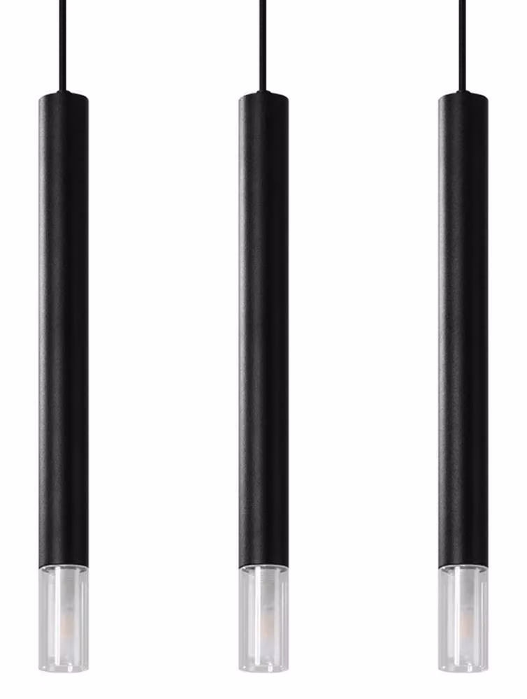 Lampada a sospensione WEZYR 3 nero 3xG9 8W acciaio/vetro 120x6x45cm Sollux Lighting