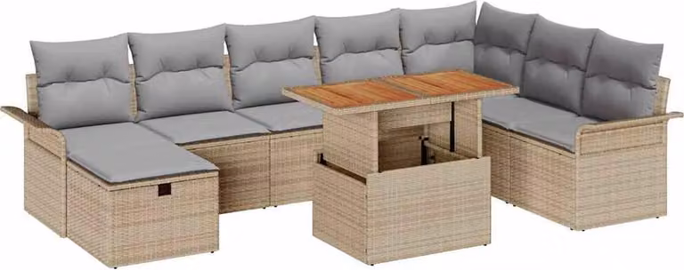Set Divano da Giardino 9 pcs Beige polyrattan