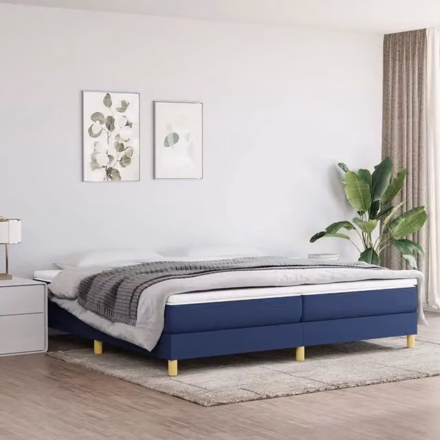 Letto Ibrido vidaXL con Giroletto a Molle e Materasso Blu e Bianco L/P/H: 200 x 200 x 25 cm – 1