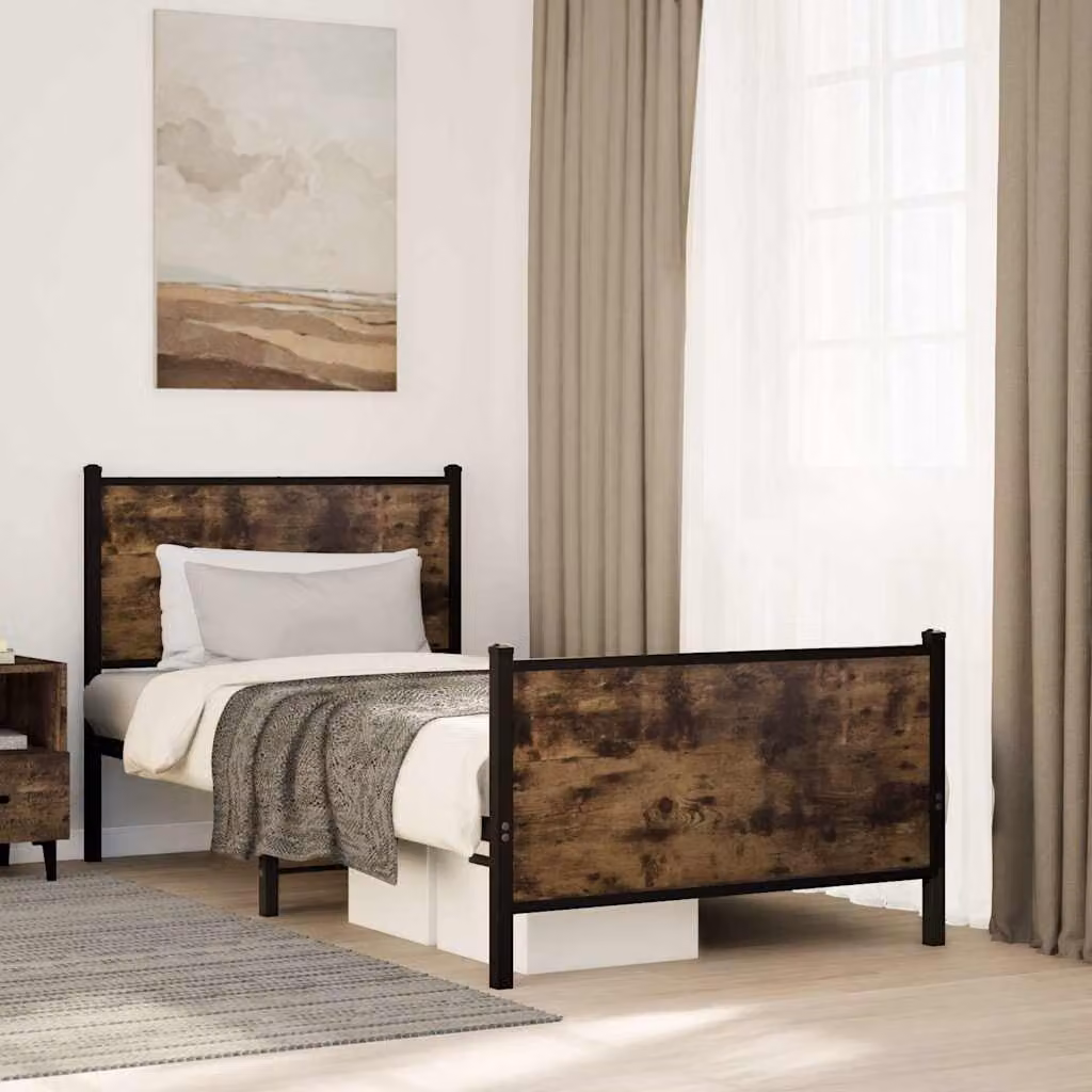 Giroletto in metallo vidaXL senza materasso, colore rovere fumo, L 200 x P 80 cm