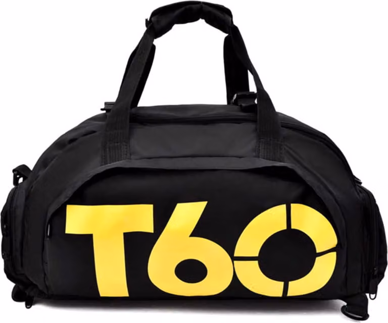 Zaino sportivo 2in1 per allenamento e viaggio, nylon nero, dimensioni 45x25x30 cm