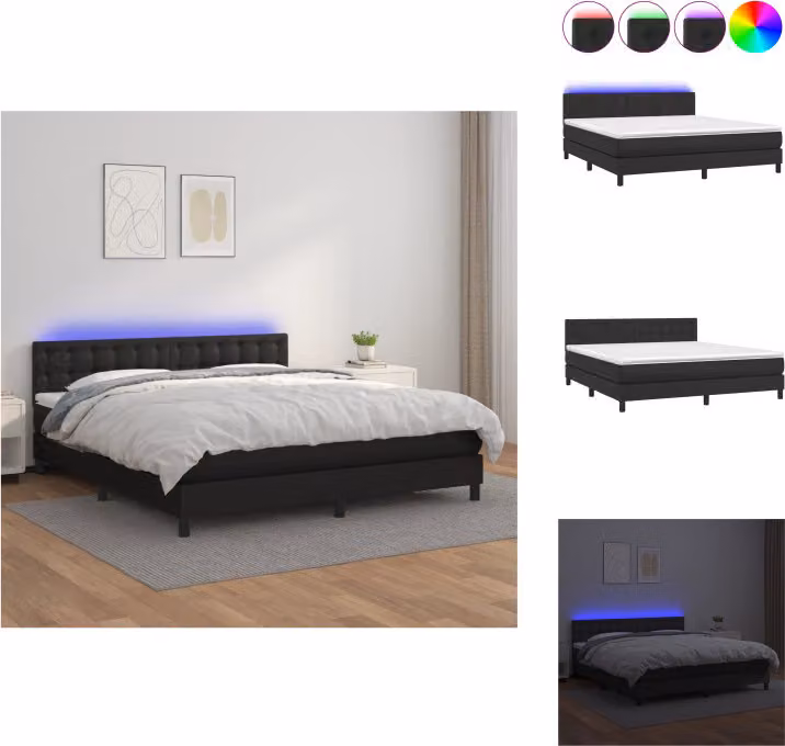 vidaXL Letto a molle con materasso e LED nero 180x200 cm in Pelle finta - Letti e strutture letto
