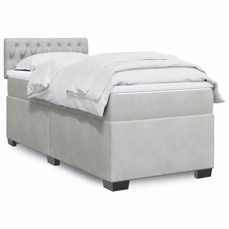 vidaXL Giroletto a Molle con Materasso Ibrido in Velluto Grigio Chiaro 90x190 cm