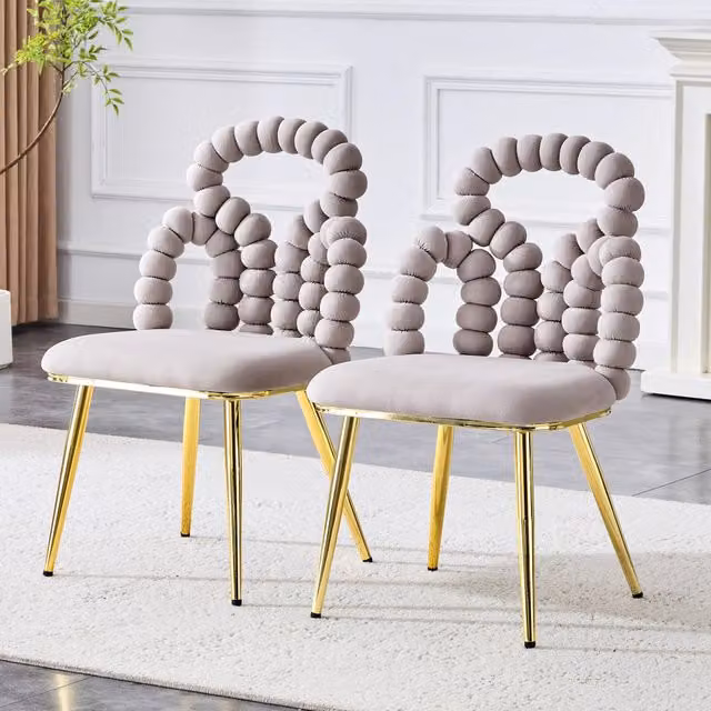Sedia da pranzo OKWISH in velluto grigio chiaro con schienale a sfere e struttura in metallo moderno
