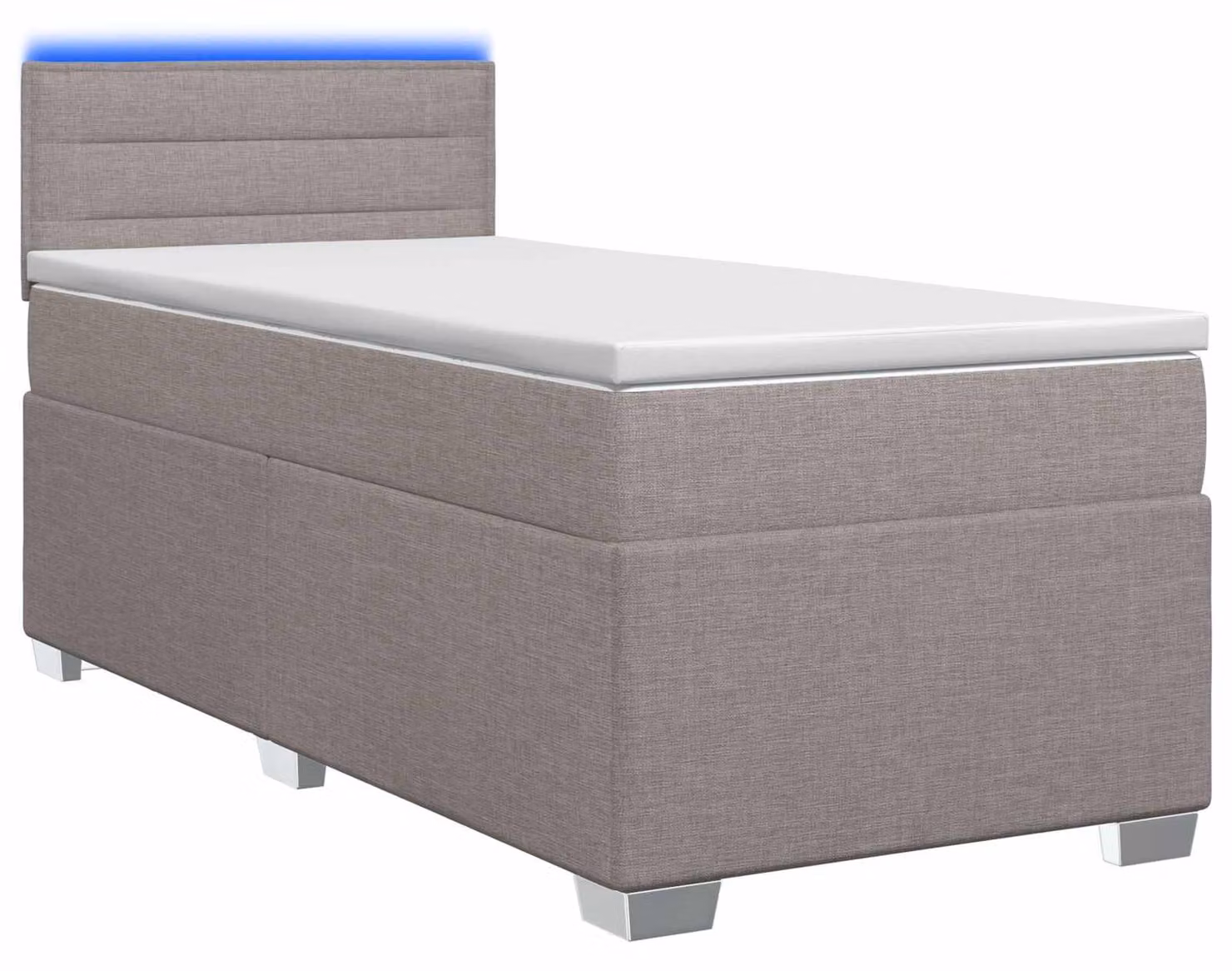 Letto con rete a molle e materasso, con illuminazione LED color taupe, 90 x 200 cm, rivestito in tessuto