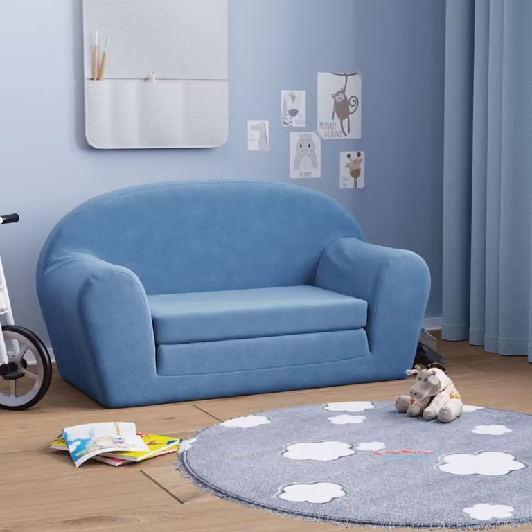 Maison Exclusive - Divano letto per bambini a 2 posti, blu, morbido peluche
