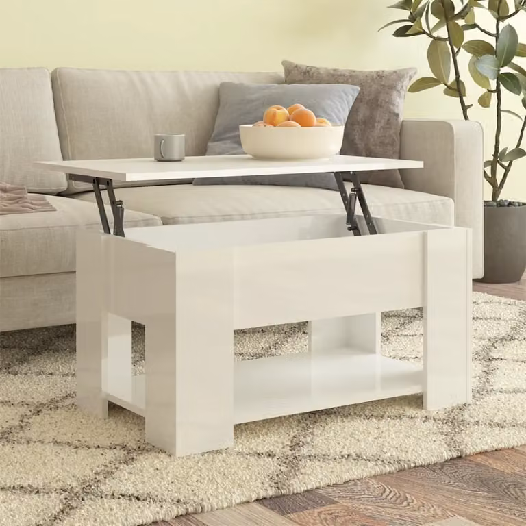 The Living Store tavolino bianco lucido 79x49x41 cm materiale a base di legno