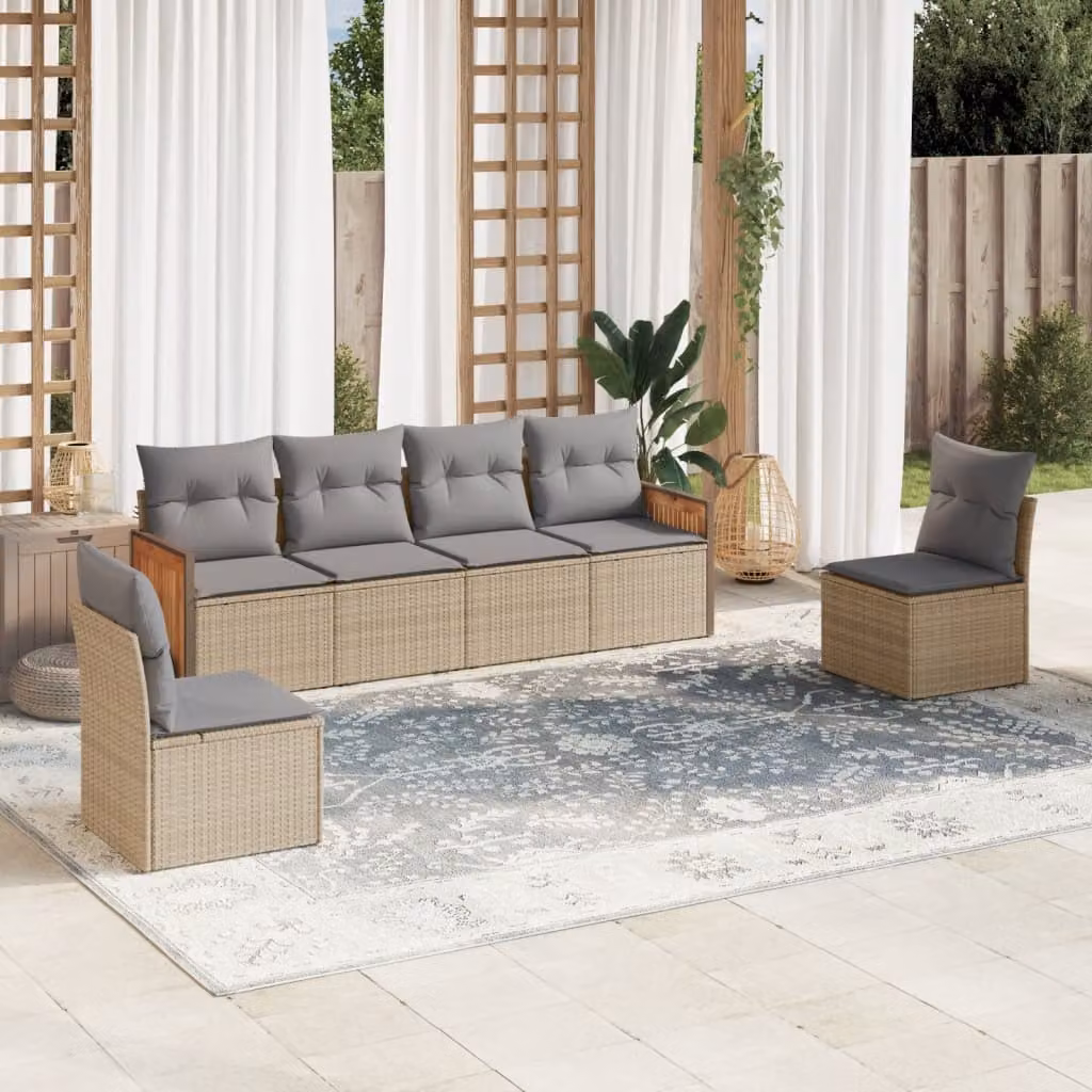 Set Divano da Giardino vidaXL 6 pz con Cuscini Beige e Grigio in Polyrattan e Acciaio – 1