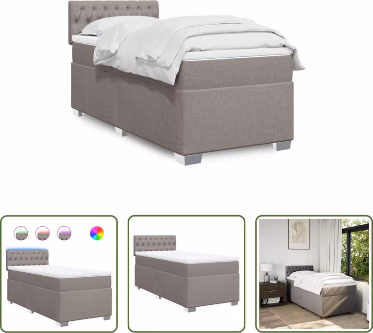 The Living Store Letto a molle con materasso Taupe 90x200 cm in tessuto