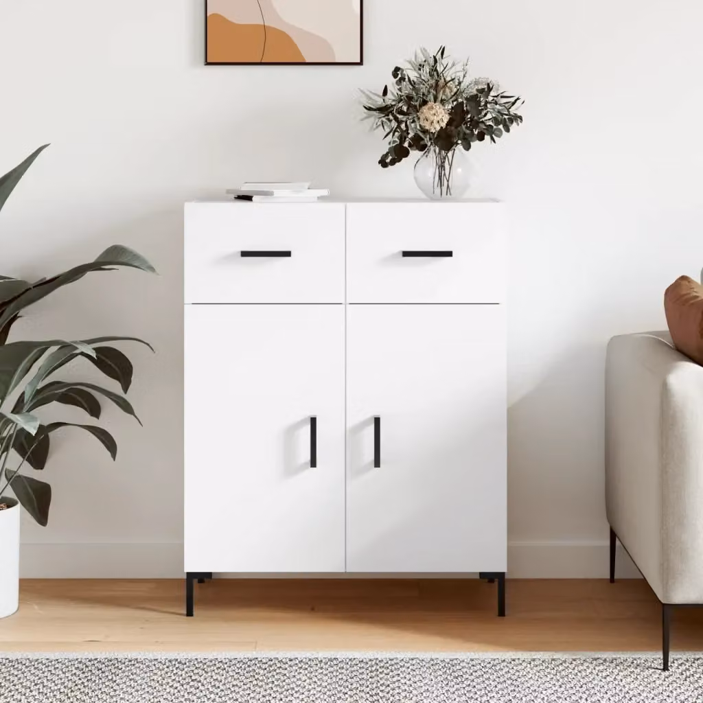 Credenza moderna bianca in legno e metallo per sala da pranzo L: 69,5 cm, P: 34 cm, H: 90 cm – 2