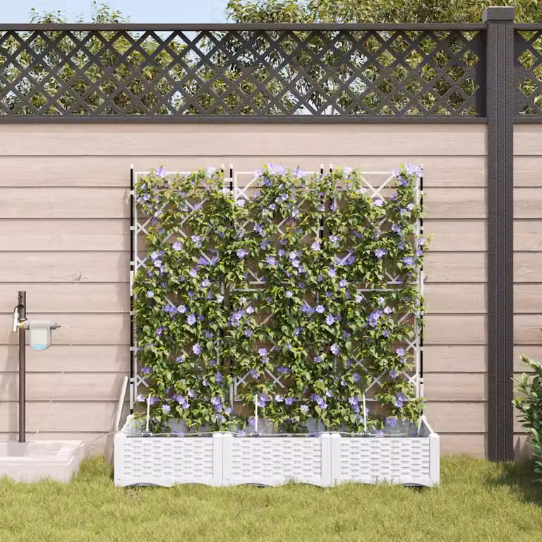 Set di 3 vasi da giardino vidaXL in plastica bianchi, L/P/H: 120 x 40 x 126 cm
