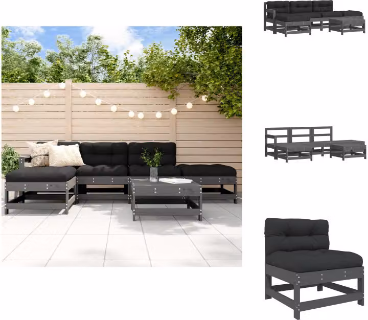 vidaXL Set di 6 pezzi da giardino con cuscini in legno massiccio grigio - Set di mobili da giardino