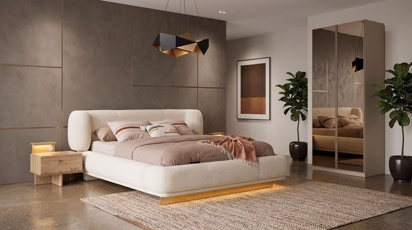 Due comodini, stile moderno, beige, per la camera da letto, confortevoli