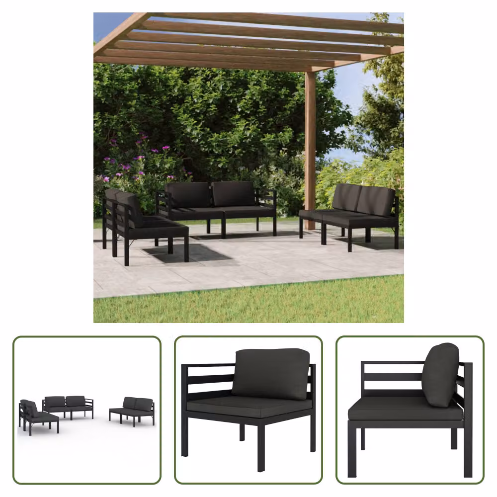 The Living Store Set da giardino 6 pezzi con cuscini alluminio antracite