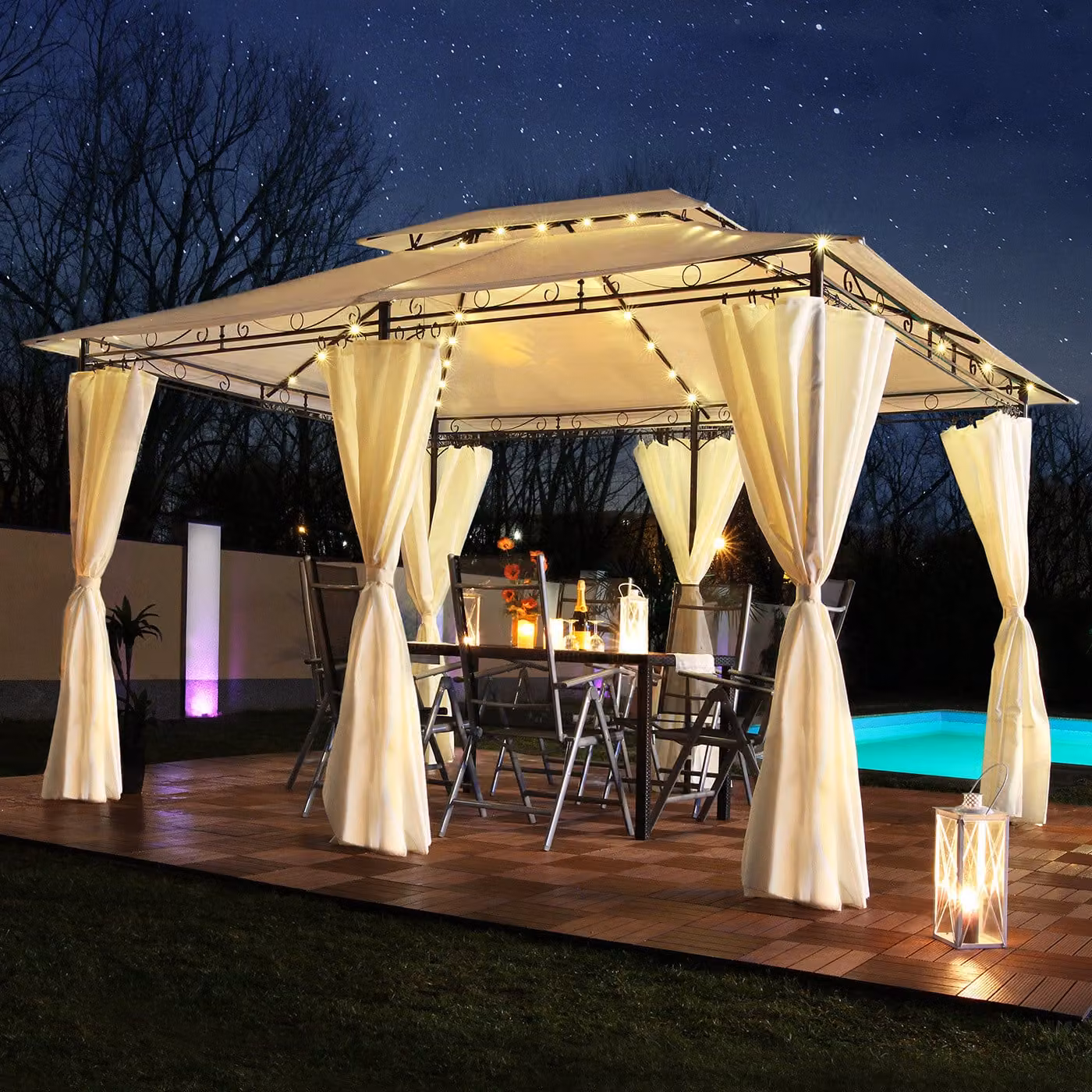 LED - Padiglione 3x4m Padiglione da giardino Minzo Padiglione solare Tenda da giardino Padiglione di design
