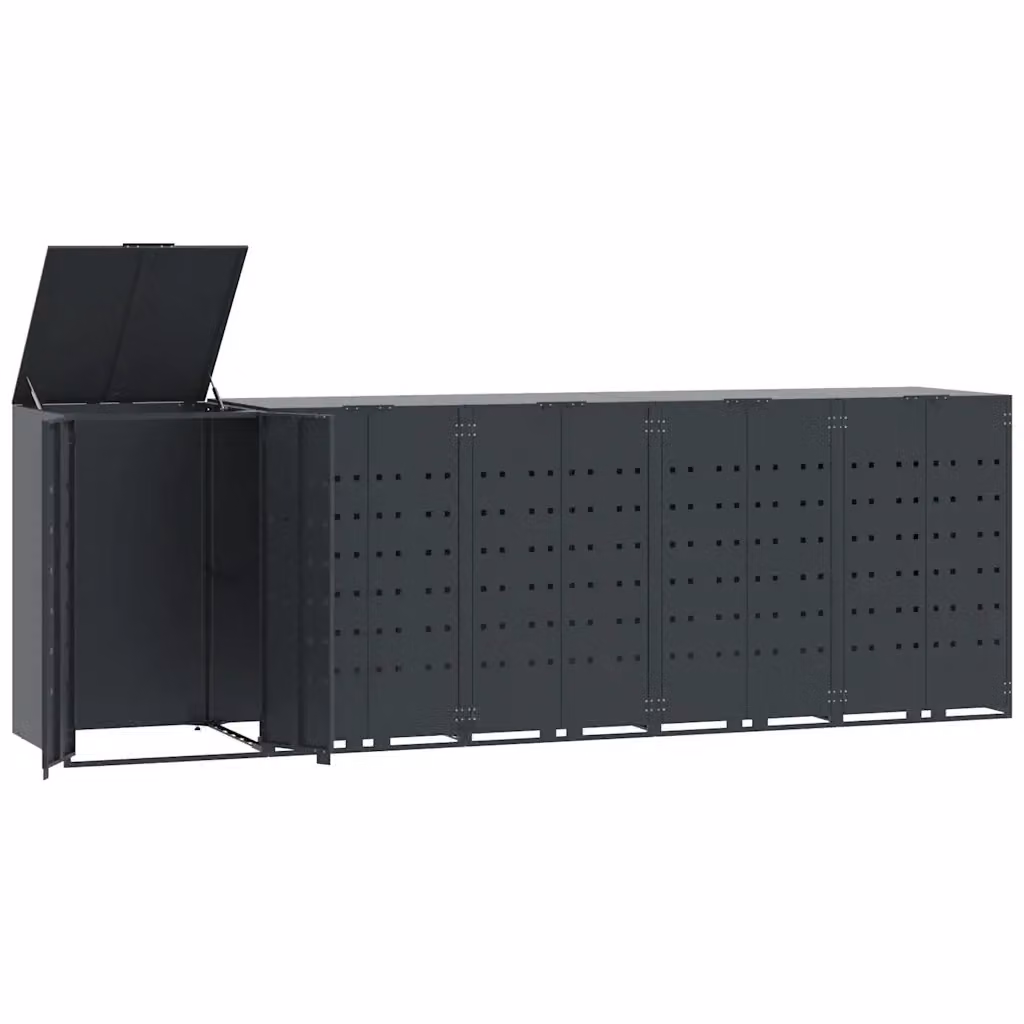 Copribidone con Ruote per 5 Bidoni vidaXL in Acciaio, Antracite, L: 345 cm, P: 79 cm, H: 117 cm – 2