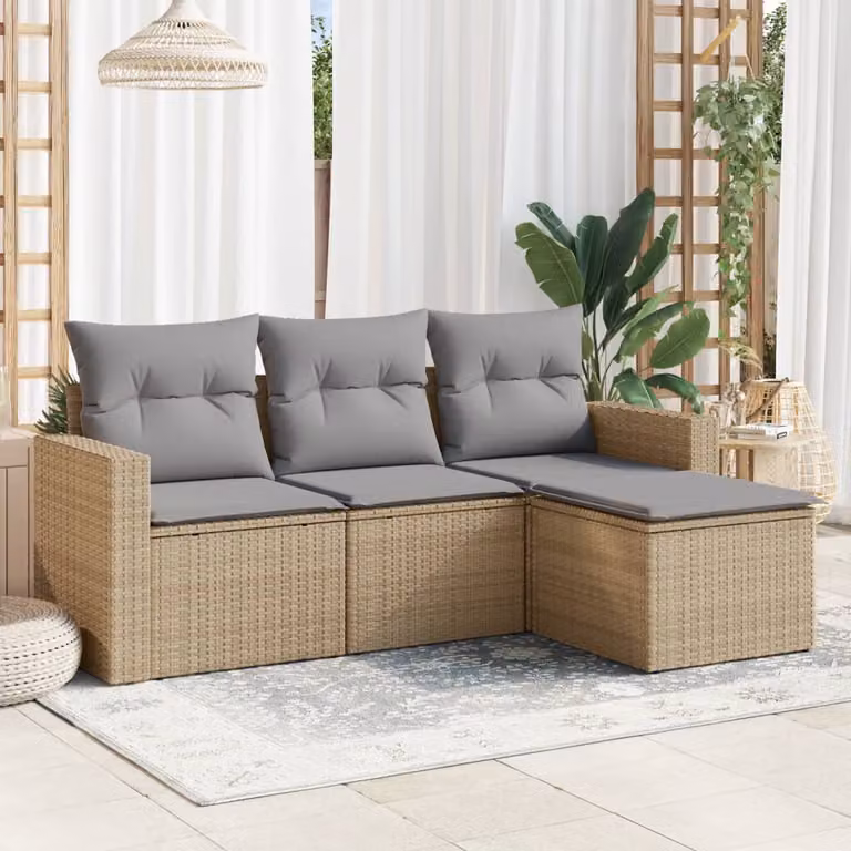 vidaXL Set Divano da Giardino a L 4 pz con Cuscini Beige e Struttura in Metallo e Polyrattan
