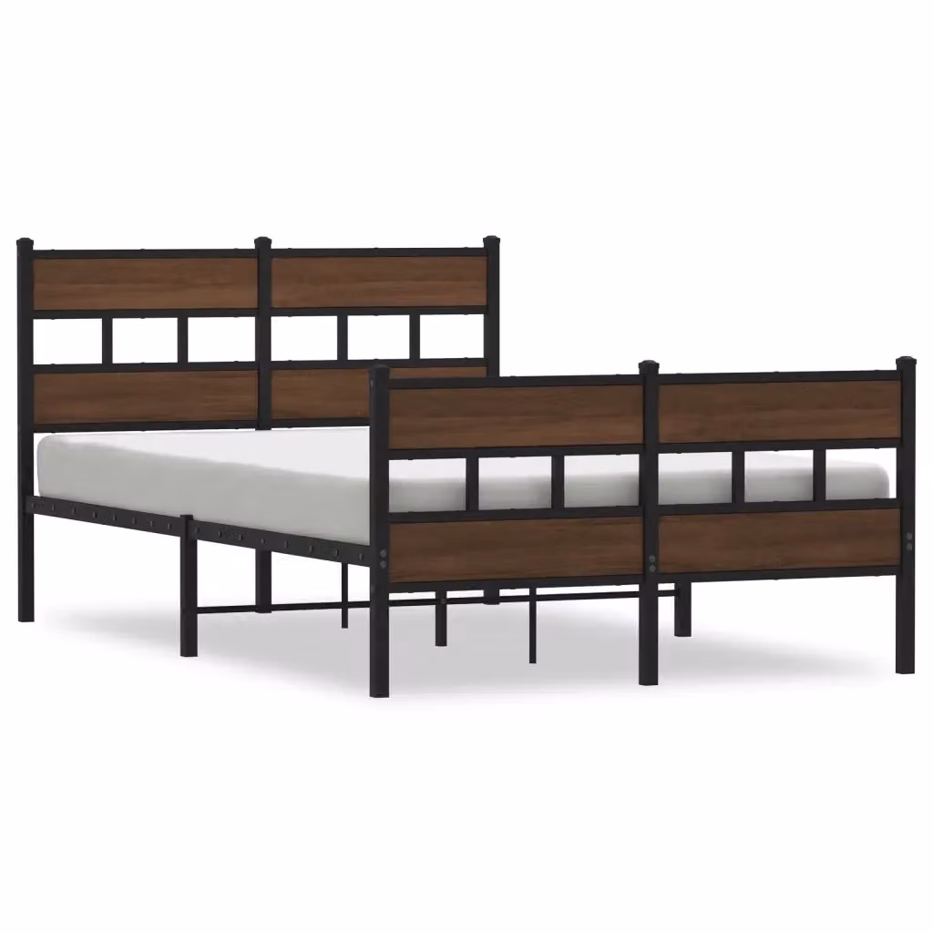 Letto con testiera e pediera vidaXL in metallo e legno, colore marrone, L/P/H: 120 x 200 x 91,5 cm – 2