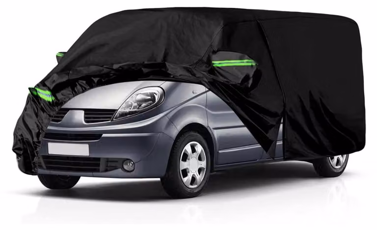Copertura protettiva per auto, compatibile con Renault Trafic (modello a passo corto) dal 2010 al 2023, colore nero, protezione per tutte le condizioni atmosferiche, con cerniera e serratura