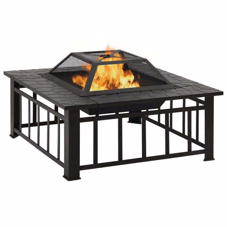 vidaXL Cesto da fuoco con attizzatoio 79x79x46,5 cm XXL in acciaio