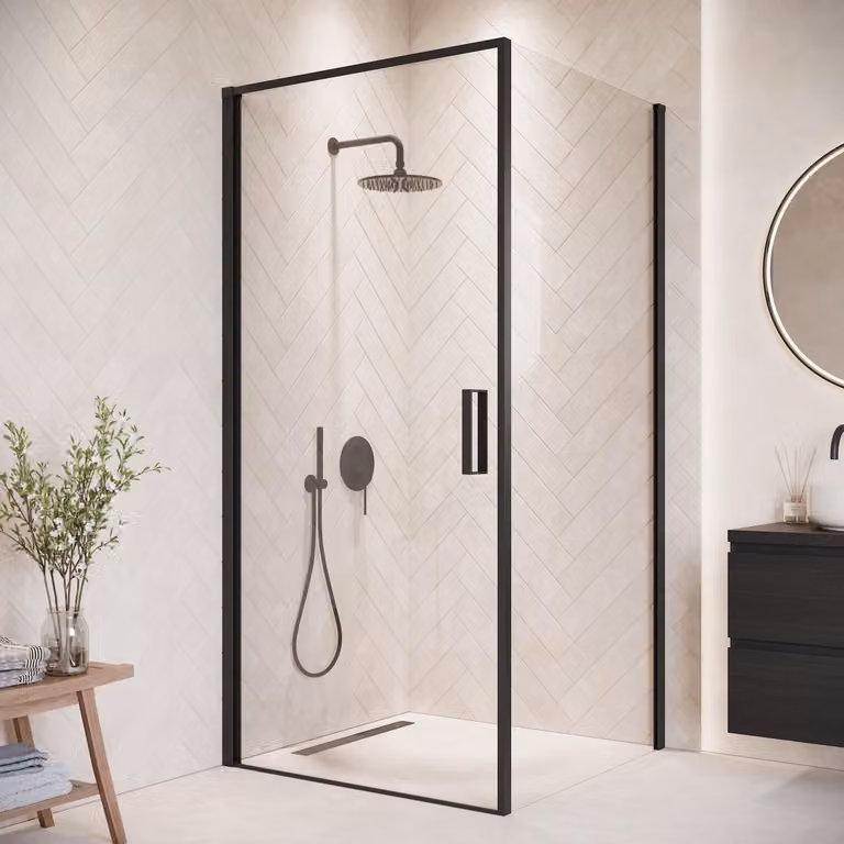 Badplaats Cabina Doccia Alava 90 x 90 x 190cm – Nero – Parete Doccia con Porta a Battente