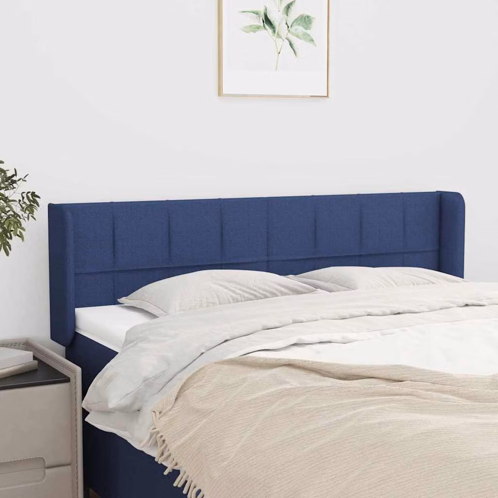 Testiera ad orecchio vidaXL in tessuto blu con struttura in legno L: 147 cm, P: 16 cm, H: 78-88 cm