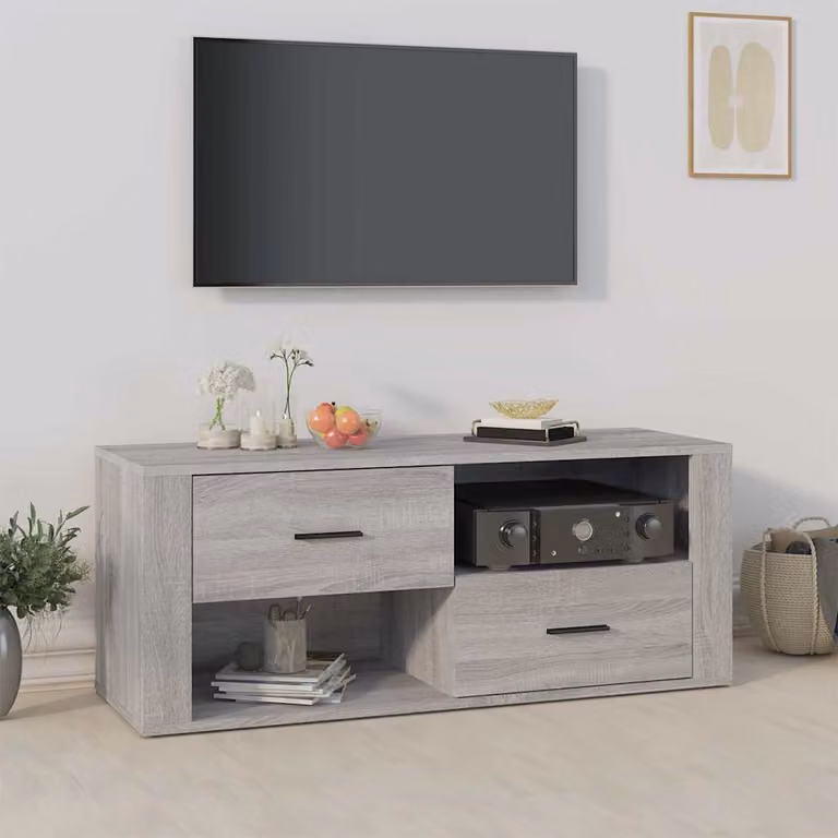 Mobile TV vidaXL in legno multistrato e MDF, Grigio Sonoma, L 100 cm x P 35 cm x H 40 cm