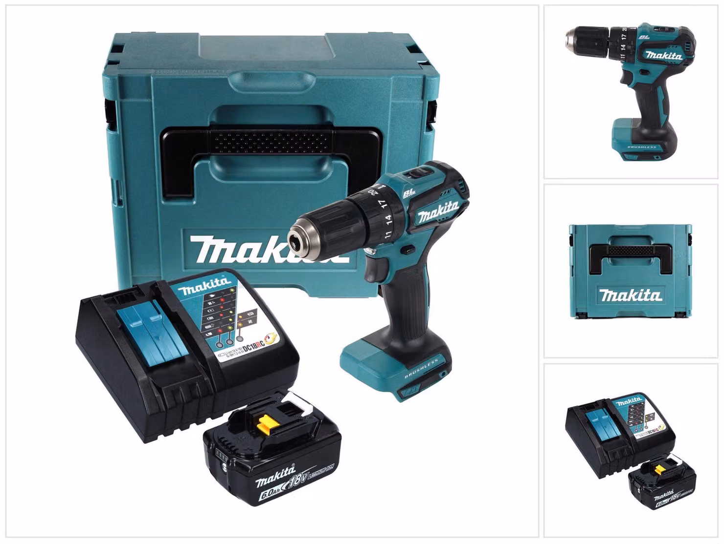 Makita DHP 483 RG1J Trapano avvitatore a percussione a batteria 18 V 40 Nm + 1x Batteria 6,0 Ah + Caricatore + Valigetta MAKPAC