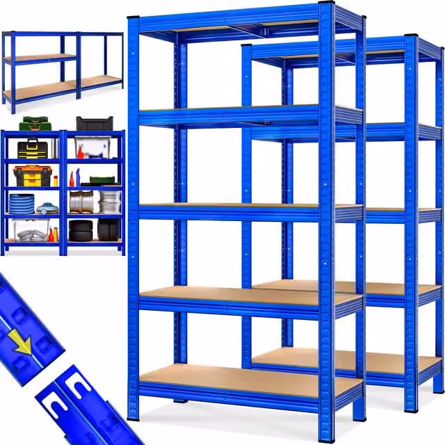 Set di 2 Scaffali a Parete MONZANA Blu con Ripiani Regolabili, L/P/H: 180 x 90 x 40 cm