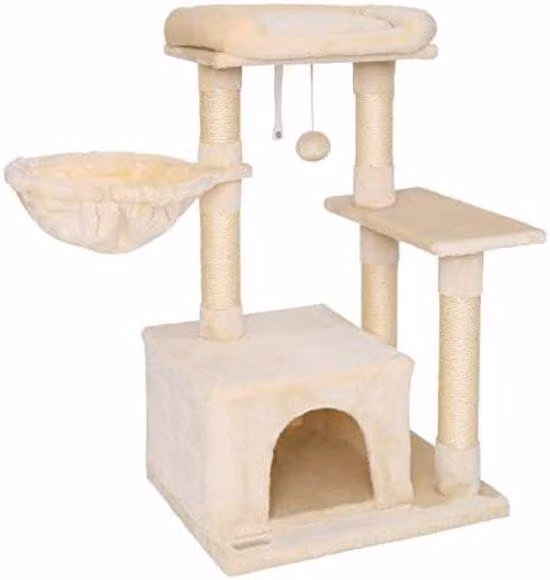 Alto tiragraffi per gatti con pallina e zona relax