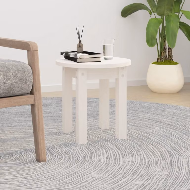 The Living Store tavolino bianco Ø 35x35 cm in legno di pino massiccio