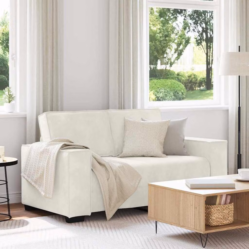 Divano a 2 posti vidaXL in velluto beige con cuscini, moderno, L: 160 cm, P: 78 cm, H: 84 cm