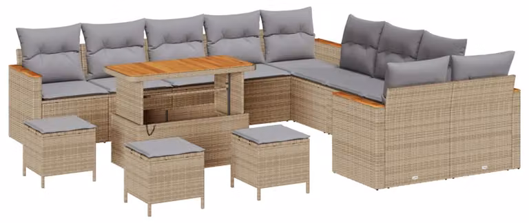 Set Divano da Giardino 14 pcs Beige polyrattan