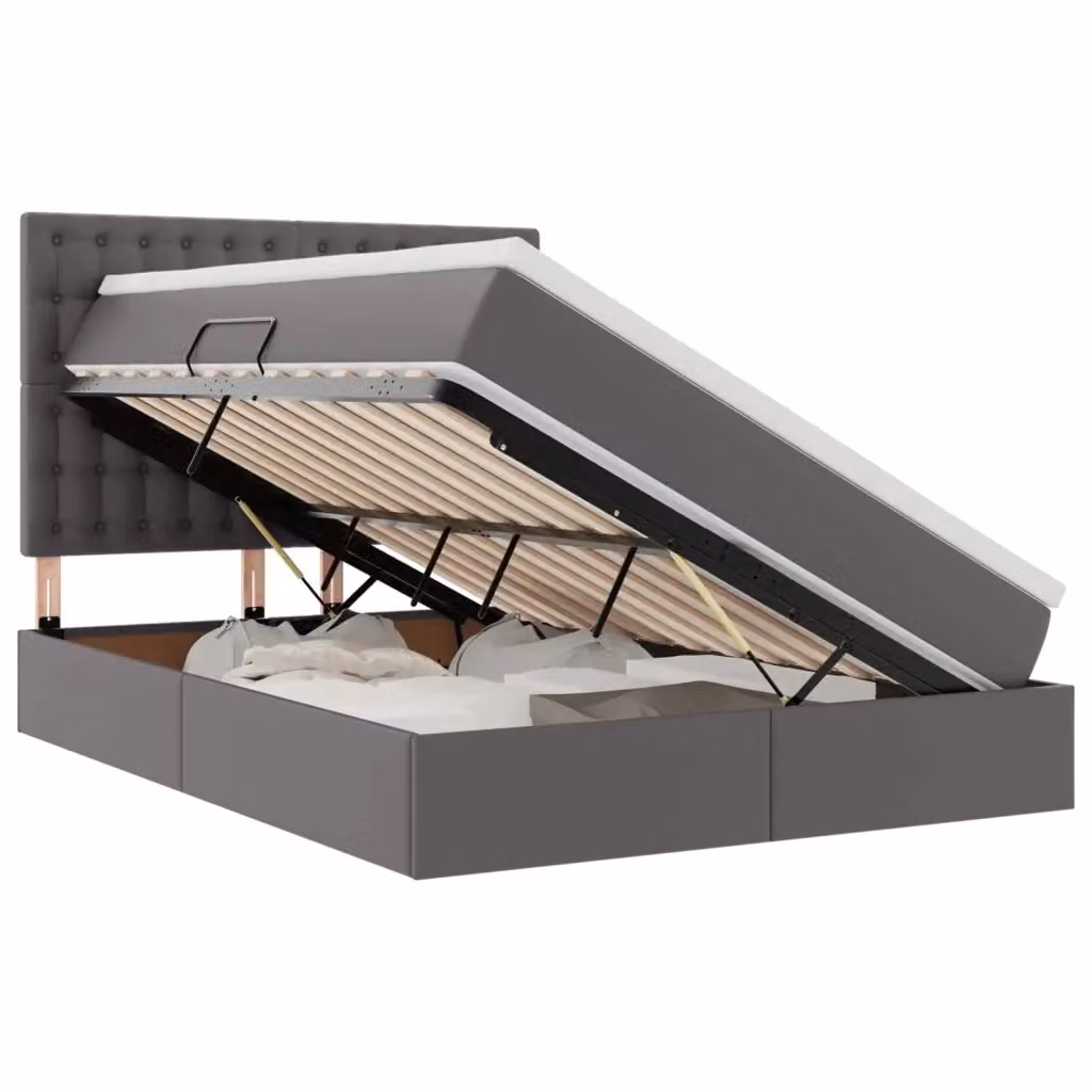 Letto con contenitore moderno vidaXL in pelle sintetica grigia L: 140 cm, P: 200 cm, H: 204 cm – 2