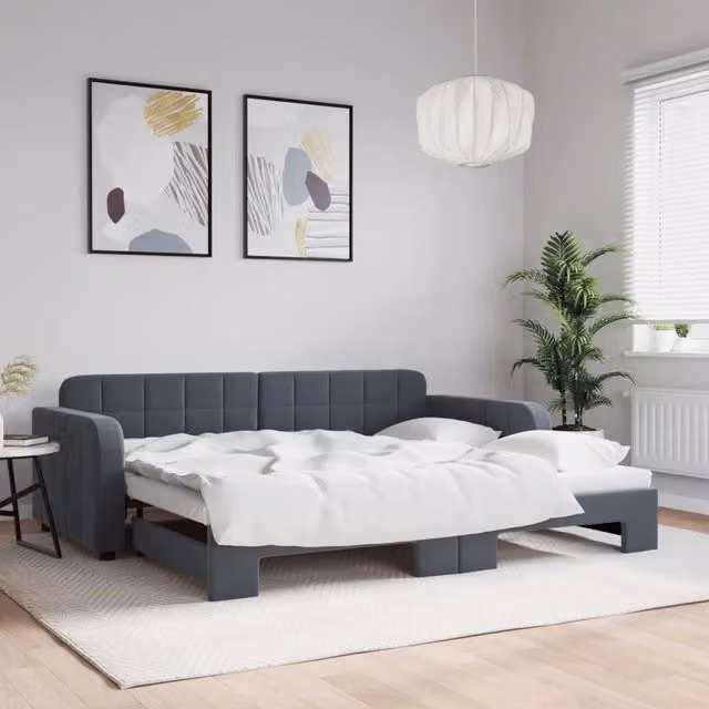 Divano Letto con Letto Estraibile vidaXL in Velluto Grigio per Soggiorno e Camera da Letto L/P: 90 x 200 cm – 1