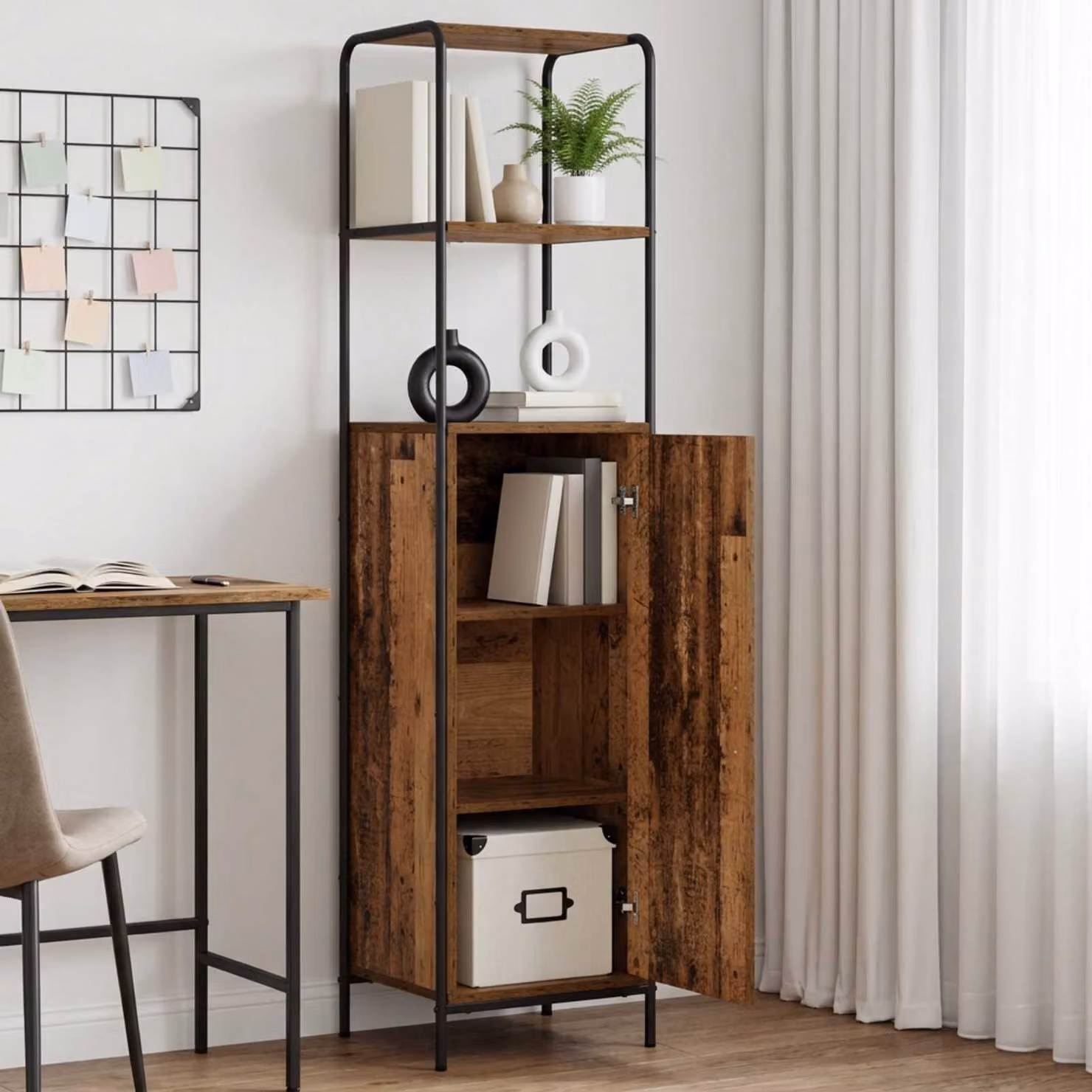 Credenza moderna vidaXL in legno e metallo color marrone, L/P/H: 40 x 33 x 161 cm