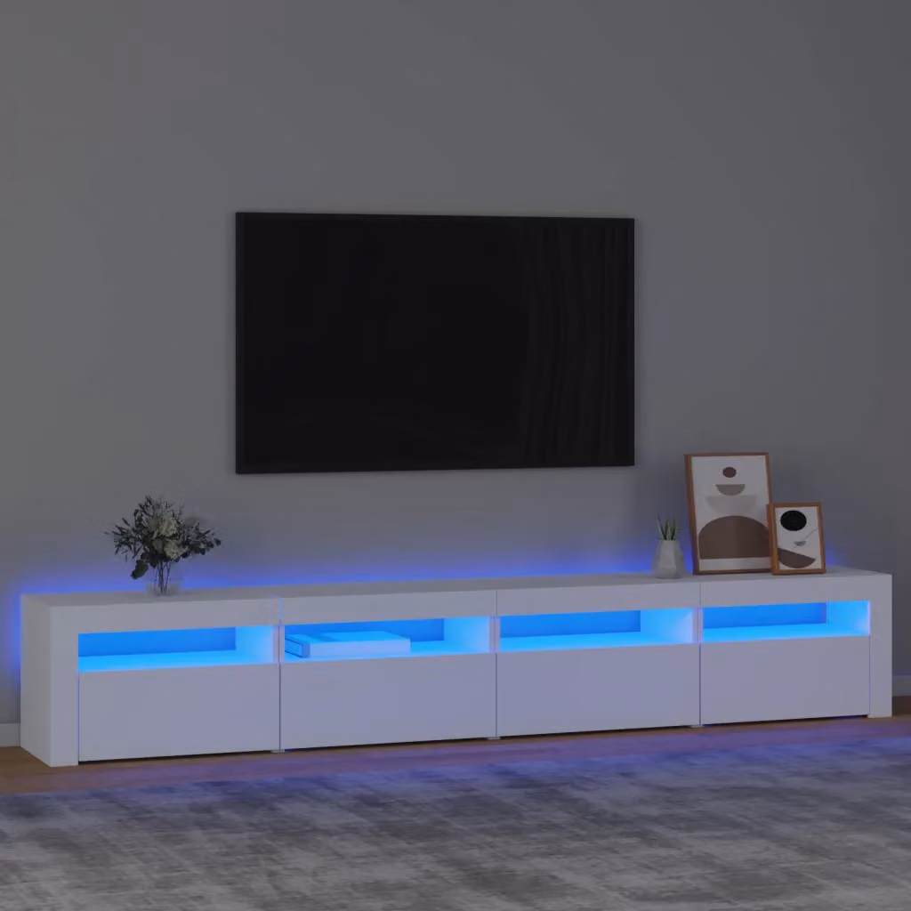 vidaXL Mobile Porta TV Moderno con Luci LED Integrate Bianco L: 240 cm, P: 35 cm, H: 40 cm