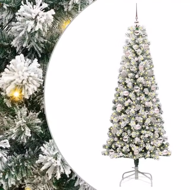 Albero di Natale artificiale con LED bianco caldo vidaXL, colore verde e bianco, Altezza: 180 cm
