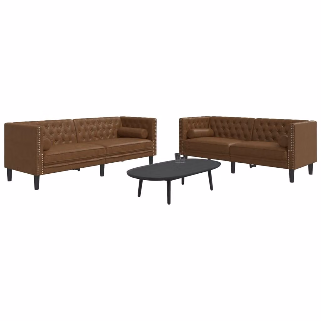 Set di 2 Divani Chesterfield vidaXL in Similpelle Marrone con Cuscini – 1