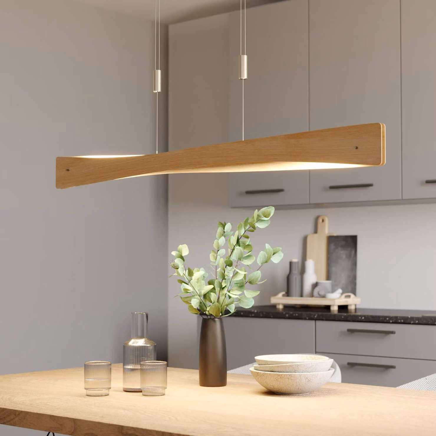 Lampada a sospensione Lian Quitani, dimmerabile, Legno chiaro, Soggiorno / Sala da pranzo, Legno, Design, Lampada a sospensione