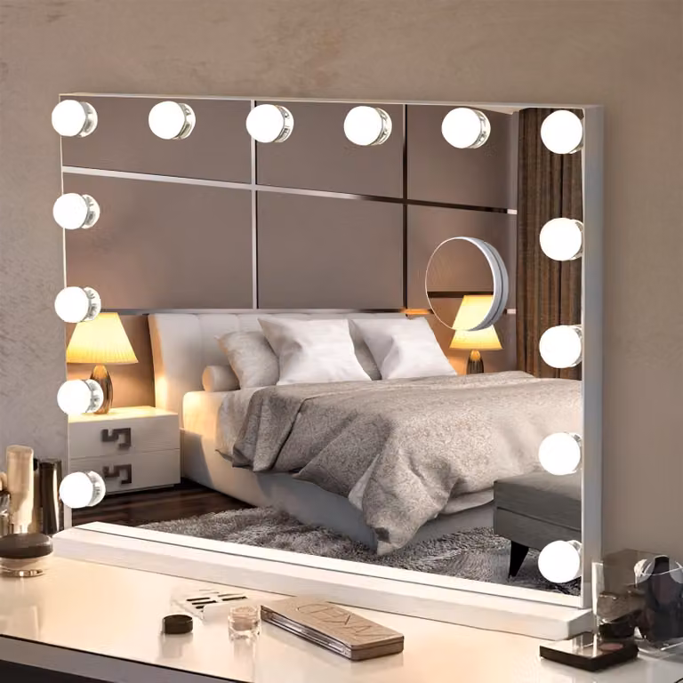Specchio da trucco illuminato, con intensità regolabile, ingrandimento 10x, dimensioni 50x40 cm, colore bianco