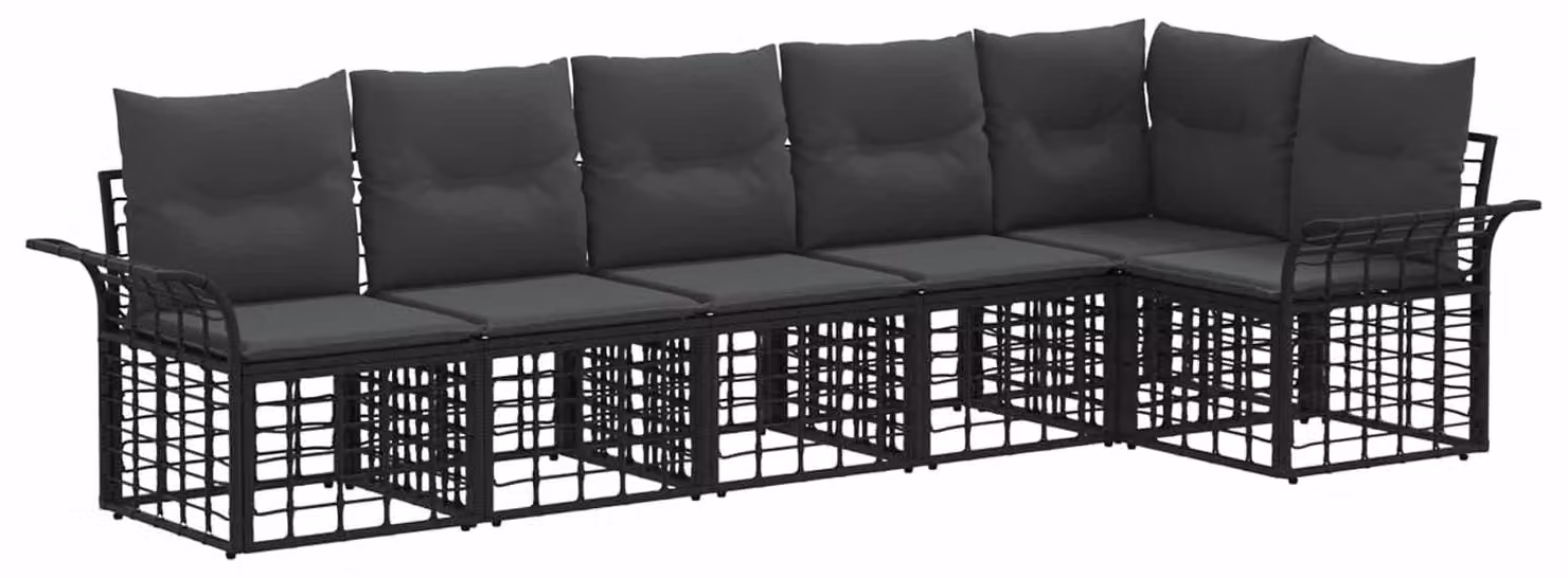 Set di divani da esterno 6 pcs Nero e Grigio scuro Poliestere