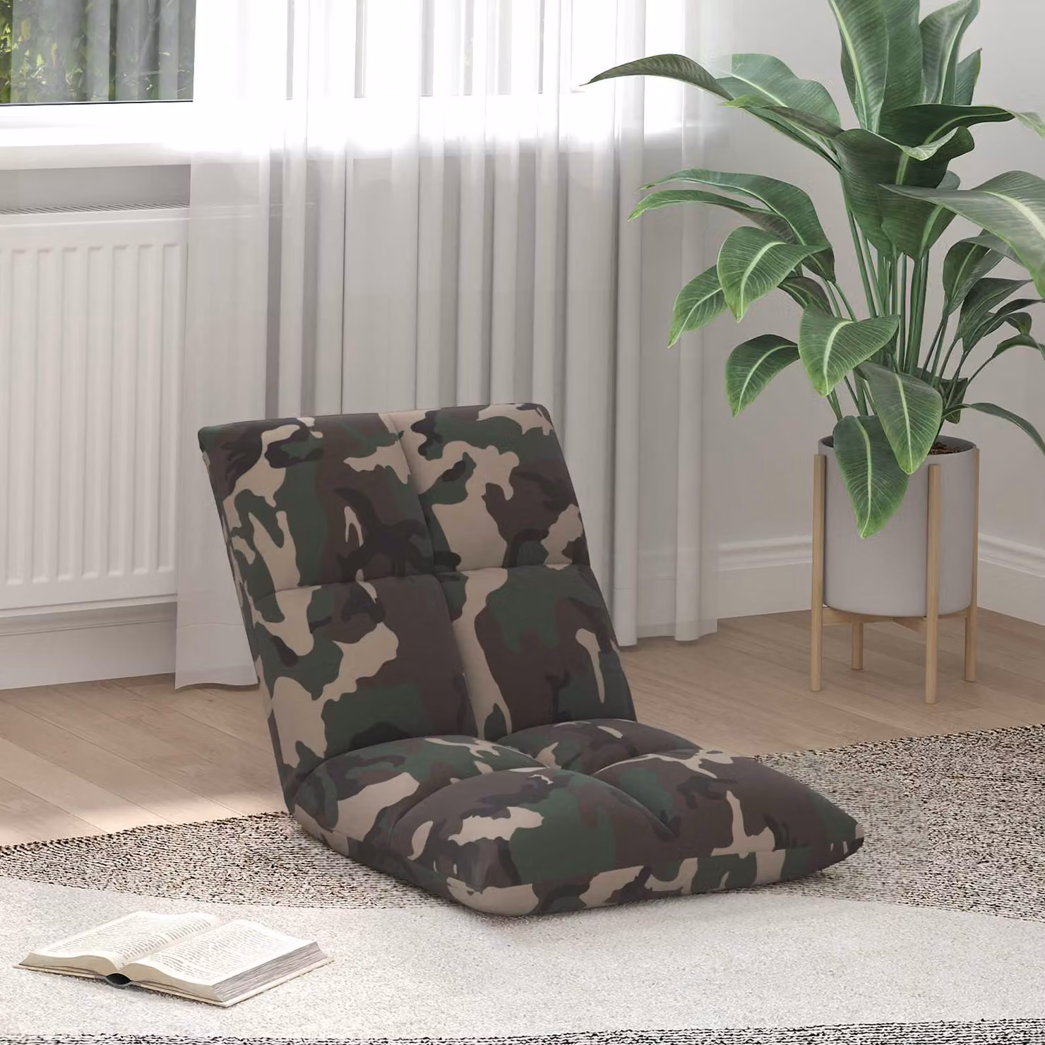 Sedia a pavimento regolabile vidaXL in tessuto verde militare con struttura in metallo e plastica