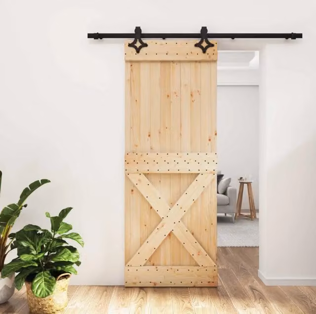 Porta scorrevole moderna vidaXL in legno e acciaio, Colore: Naturale e Nero, L: 200 cm, H: 210 cm
