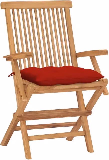 Set di 4 sedie pieghevoli vidaXL in legno massello di teak con cuscini rossi per giardino e terrazza