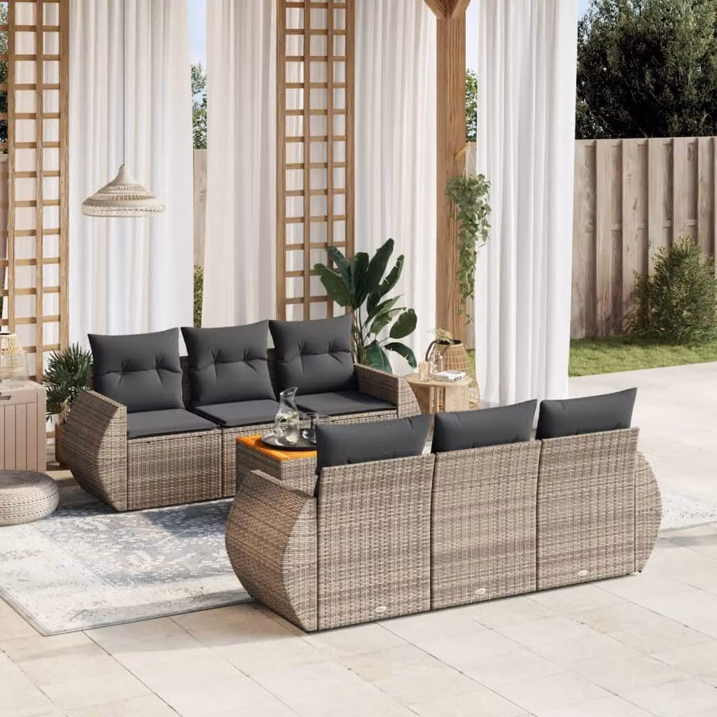 vidaXL Set Divani da Giardino 7 pz in Polyrattan con Cuscini Grigio – 1